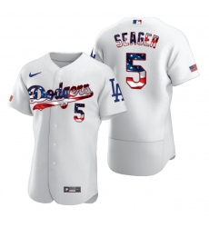 Men Los Angeles Dodgers 5 Corey Seager Men Nike White Fluttering USA Flag Limited Edition Flex Base MLB Jersey