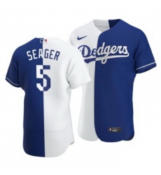 Men Los Angeles Dodgers 5 Corey Seager Split White Blue Two Tone Jersey