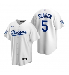 Men Los Angeles Dodgers 5 Corey Seager White 2020 World Series Champions Replica Jersey