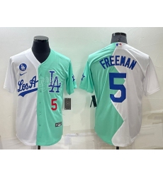 Men Los Angeles Dodgers 5 Freddie Freeman 2022 All Star White Green Cool Base Baseball Jerseys