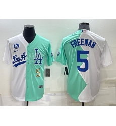 Men Los Angeles Dodgers 5 Freddie Freeman 2022 All Star White Green Cool Base Stitched Baseball Jerseys