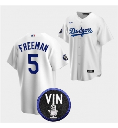 Men Los Angeles Dodgers 5 Freddie Freeman 2022 White Vin Scully Patch Cool Base Stitched Baseball Jersey