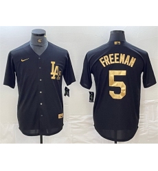 Men Los Angeles Dodgers 5 Freddie Freeman Black Cool Base Stitched Baseball Jersey