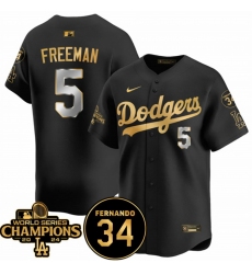 Men Los Angeles Dodgers 5 Freddie Freeman Black Gold 2024 World Series Champions  26 Fernando Memorial Patch Vapor Premier Limited Stitched Baseball Jersey