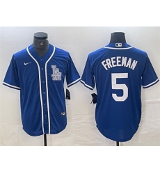 Men Los Angeles Dodgers 5 Freddie Freeman Blue Cool Base Stitched Baseball Jersey
