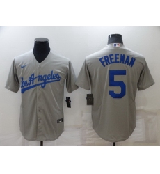 Men Los Angeles Dodgers 5 Freddie Freeman Grey Cool Base Stitched Baseball jersey