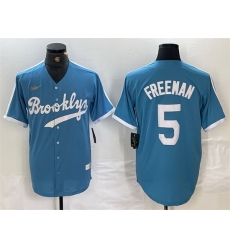 Men Los Angeles Dodgers 5 Freddie Freeman Light Blue Throwback Cool Base Stitched Baseball Jersey