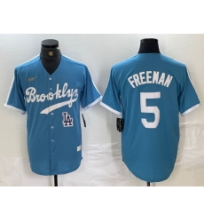Men Los Angeles Dodgers 5 Freddie Freeman Light Blue Throwback Cool Base Stitched Baseball Jersey s