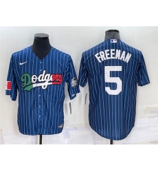 Men Los Angeles Dodgers 5 Freddie Freeman Navy Mexico World Series Cool Base Stitched Baseball Jersey
