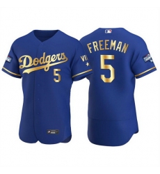 Men Los Angeles Dodgers 5 Freddie Freeman Royal Golden Flex Base Stitched jersey