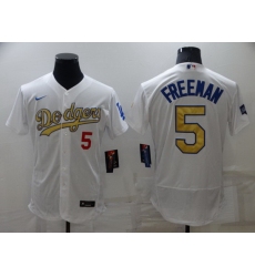 Men Los Angeles Dodgers 5 Freddie Freeman White Gold Flex Base Stitched jersey
