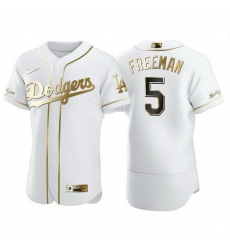 Men Los Angeles Dodgers 5 Freddie Freeman White Golden Flex Base Stitched jersey