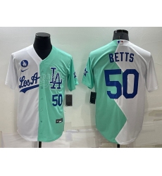 Men Los Angeles Dodgers 50 Mookie Betts 2022 All Star White Green Cool Base Stitched Baseball Jerseys