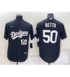 Men Los Angeles Dodgers 50 Mookie Betts Black Cool Base Stitched Jersey