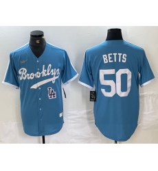 Men Los Angeles Dodgers 50 Mookie Betts Light Blue Throwback Cool Base Stitched Baseball Jerseys