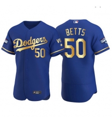 Men Los Angeles Dodgers 50 Mookie Betts Men Nike Authentic 2021 Gold Program World Series Champions MLB Jersey Royal