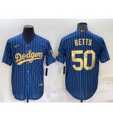Men Los Angeles Dodgers 50 Mookie Betts Navy Gold Cool Base Stitched Baseball Jersey