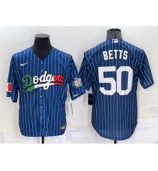 Men Los Angeles Dodgers 50 Mookie Betts Navy Mexico World Series Cool Base Stitched Baseball Jersey