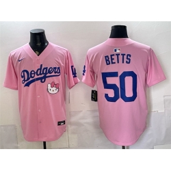 Men Los Angeles Dodgers  50 Mookie Betts Pink 2025 Hello Kitty Vapor Limited Stitched Baseball Jersey