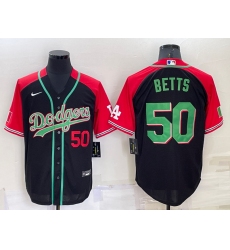 Men Los Angeles Dodgers 50 Mookie Betts Red Black Cool Base Stitched Baseball Jersey