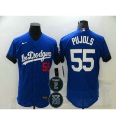 Men Los Angeles Dodgers 55 Albert Pujols Blue 2 20 Patch City Connect Flex Base Stitched Jersey