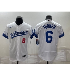 Men Los Angeles Dodgers 6 Trea Turner 2021 White City Connect Flex Base Stitched Baseball Jersey