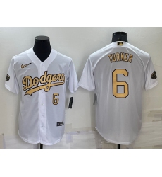 Men Los Angeles Dodgers 6 Trea Turner 2022 All Star White Cool Base Stitched Baseball Jersey