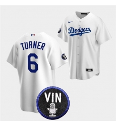 Men Los Angeles Dodgers 6 Trea Turner 2022 White Vin Scully Patch Cool Base Stitched Baseball Jersey
