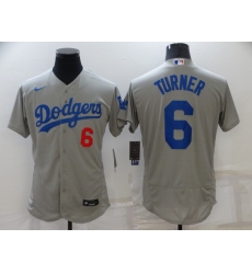 Men Los Angeles Dodgers 6 Trea Turner Grey Flex Base Stitched Jersey