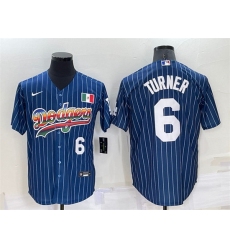 Men Los Angeles Dodgers 6 Trea Turner Navy Mexico Rainbow Cool Base Stitched Baseball Jersey