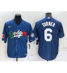Men Los Angeles Dodgers 6 Trea Turner Navy Mexico World Series Cool Base Stitched Baseball Jersey