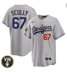 Men Los Angeles Dodgers 67 Vin Scully 2022 Grey Vin Scully Patch Cool Base Stitched Baseball Jersey