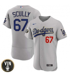 Men Los Angeles Dodgers 67 Vin Scully 2022 Grey Vin Scully Patch Flex Base Stitched Baseball Jersey