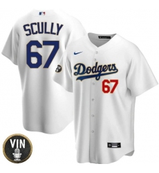 Men Los Angeles Dodgers 67 Vin Scully 2022 White Vin Scully Patch Cool Base Stitched Baseball Jersey
