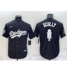 Men Los Angeles Dodgers 67 Vin Scully Black Big Logo With Vin Scully Patch Stitched Jersey