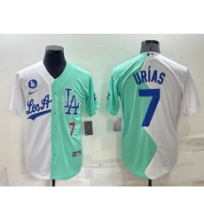 Men Los Angeles Dodgers 7 Julio Ur EDas 2022 All Star White Green Cool Base Stitched Baseball Jersey
