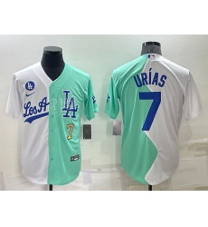 Men Los Angeles Dodgers 7 Julio Ur EDas 2022 All Star White Green Cool Base Stitched Jersey
