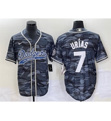Men Los Angeles Dodgers 7 Julio Ur EDas Gray Camo Cool Base With Patch Stitched Baseball Jersey