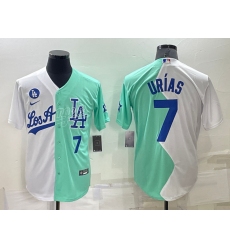 Men Los Angeles Dodgers 7 Julio Urias 2022 All Star White Green Cool Base Stitched Baseball Jersey