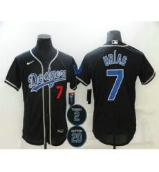 Men Los Angeles Dodgers 7 Julio Urias Black Blue 2 20 Patch Stitched MLB Flex Base Nike Jersey