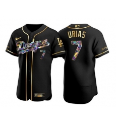 Men Los Angeles Dodgers 7 Julio Urias Black Golden Flex Base Stitched jersey