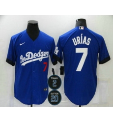 Men Los Angeles Dodgers 7 Julio Urias Blue 2 20 Patch City Connect Number Cool Base Stitched Jersey