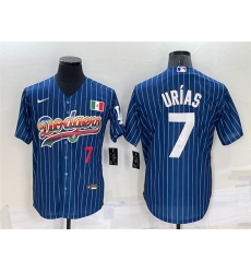 Men Los Angeles Dodgers 7 Julio Urias Navy Mexico Rainbow Cool Base Stitched Baseball Jersey