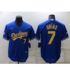 Men Los Angeles Dodgers 7 Julio Urias Royal Gold Cool Base Stitched Baseball jersey