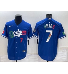 Men Los Angeles Dodgers 7 Julio Urias Royal Mexico Cool Base Stitched Baseball Jersey