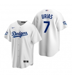 Men Los Angeles Dodgers 7 Julio Urias White 2020 World Series Champions Replica Jersey