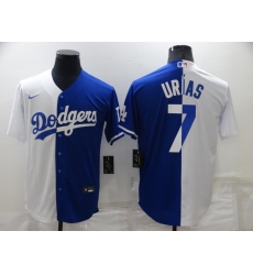 Men Los Angeles Dodgers 7 Julio Urias White Blue Split Cool Base Stitched Baseball Jerse