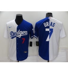 Men Los Angeles Dodgers 7 Julio Urias White Blue Split Cool Base Stitched Baseball Jersey