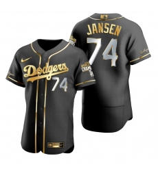 Men Los Angeles Dodgers 74 Kenley Jansen Black 2020 World Series Champions Gold Edition Jersey