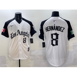 Men Los Angeles Dodgers 8 Enrique Hernandez White Black Mexico 2025 LA Gothic Style With Fernando Patch Vapor Premier Limited Stitched Baseball Jersey